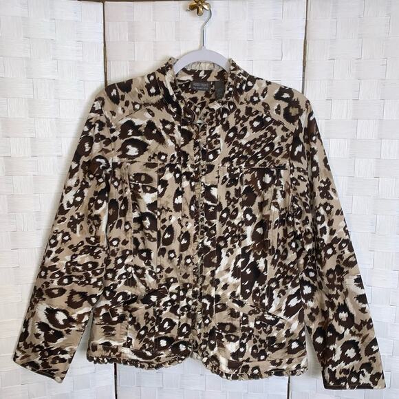 Additions By Chicos Ruffled Blazer Jacket Animal Print Women’s Size Medium - Picture 2 of 12